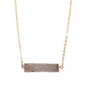 Smoky Grey Druzy Rectangle Bar Necklace-Gold Filled Chain in Your Length of Choice-Dainty Druzy Agate Rectangle Bar Necklace Gold-Druzy image 1