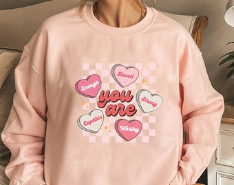 Cute Teacher Valentine Sweatshirt, Retro Heart Sweatshirt, Women's Valentines Day Sweatshirt, Love Valentine Sweatshirt