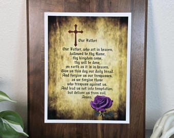 Our Father Prayer Plaque, Solid Walnut Frame, Sublimation Aluminum Art (12x15 Inch)