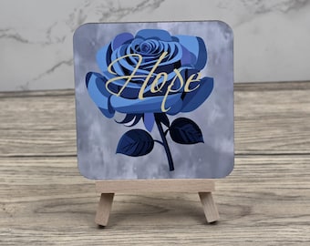 Hope Love Faith Blue Rose Decor * Inspirational Mini Easel Art