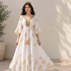 white and gold summer dress With vegan leather
