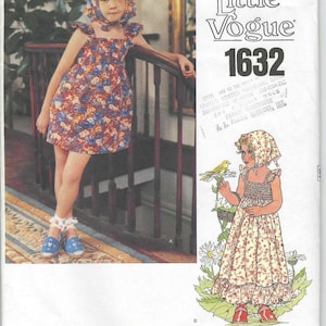Vintage Little Vogue 1632 Girl’s Dress and Bonnet Sewing Pattern