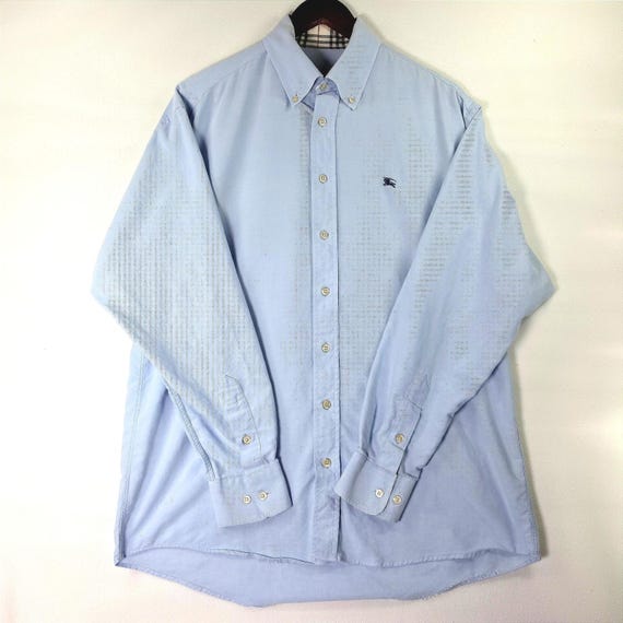 Burberry London, VTG 90s Burberry London Blue Oxford Shirt Made in USA Sz Large Nova Check Collar