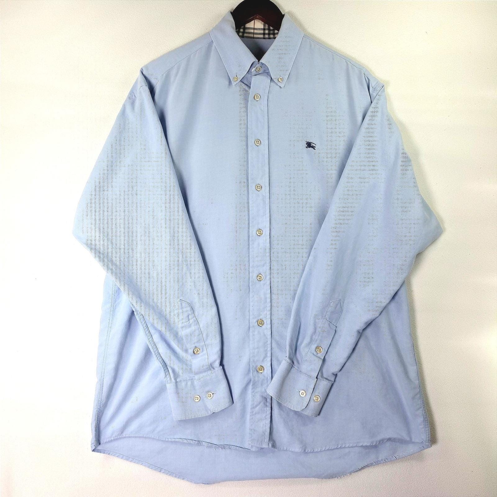 Burberry London, VTG 90s Burberry London Blue Oxford Shirt Made in USA Sz Large Nova Check Collar