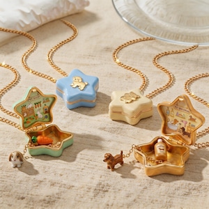 Star Pet Shop medaljonghalsband, minidjursfigur inuti medaljong, kawaii emaljhängsmycken, nyckfull present till tjejer