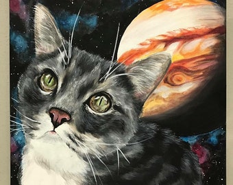 12"x12" custom handmade cat pet lover portrait acrylic canvas gift wall decor artwork