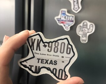 Handmade Rustic Texas Magnet: Wood, Metal License Plate Decor