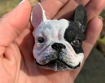 Custom dog head plaster Boston terrier frenchie magnet 2" handmade