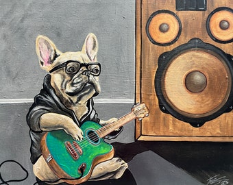 Impresión de pintura de lienzo de bulldog francés 8"x10"