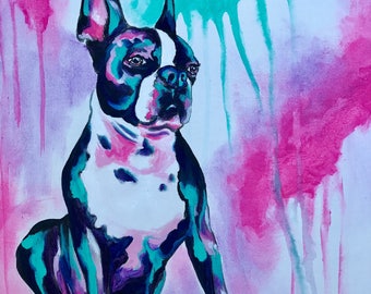 Boston terrier drip painting 8x10 print