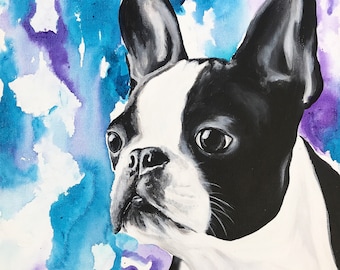 Boston terrier colorful abstract print 8x10