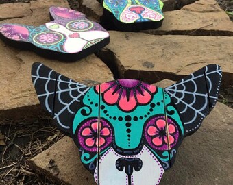 Custom Sugar skull animal head wood cut out handmade pet decor dog art