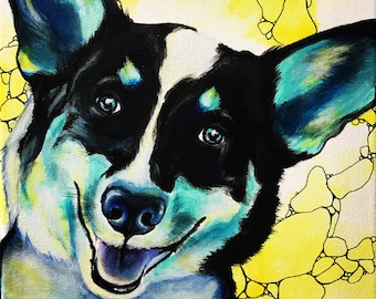 Corgi dog pet portrait colorful painting print 8x10 custom artwork gallery wall decor