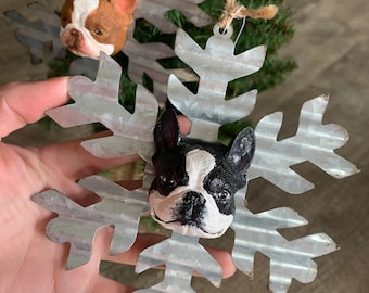 Custom dog head plaster Boston terrier frenchie snowflake handmade