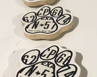 Paw print license plate wood magnet texas