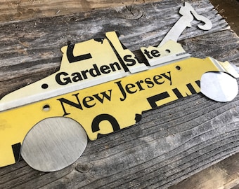 Custom hand cut authentic license plate reclaimed wood sign with any state any shape