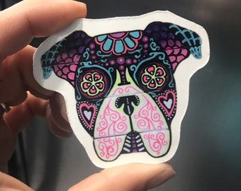 Sugar Skull Pet Magnet, Colorful Animal Head Artwork