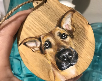 Hand-Painted Pet Portrait Ornament, Custom Dog or Cat Gift