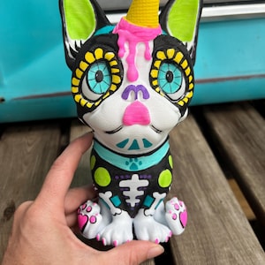 Sugar skull 3d printed hand painted French bulldog statue