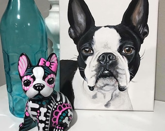 Portrait custom handpainted acrylic canvas realistic dog painting pet artwork