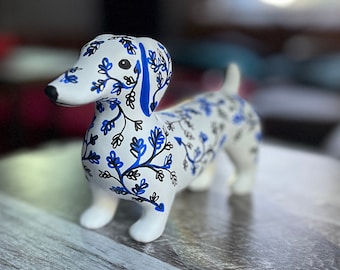 Hand painted floral dachshund statue