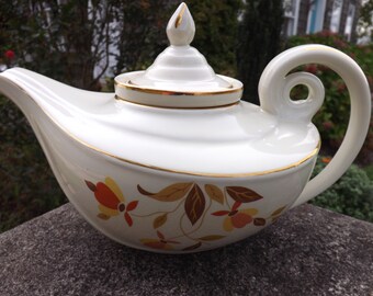 SALE Vtg Hall Aladdin Teapot Yellow Standard Gold trim 6 Cup WInfuser