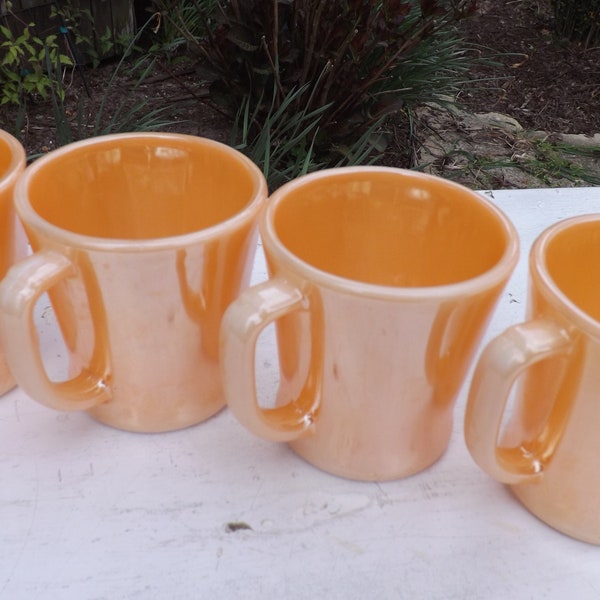 Set of four peach lustre mugs by Fire King - pristine condition - lustre is beautiful and heavy