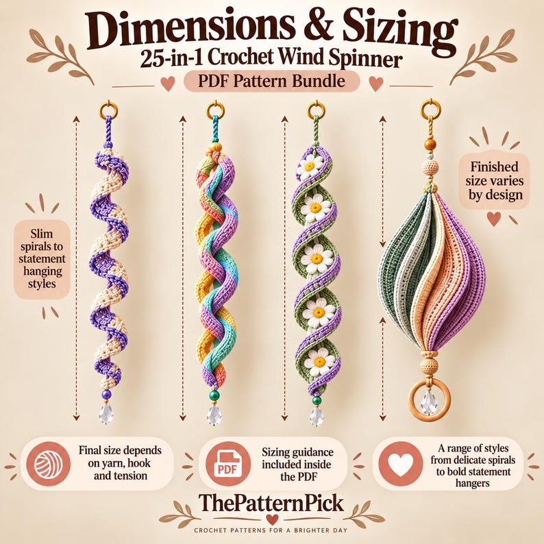 Teal and mustard crochet double-helix hanging decoration formed from two intertwined spiral ribbons