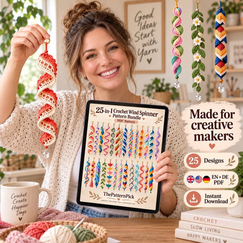 Boho crochet fan cascade with stacked semicircle motifs in warm earthy and colorful shades for hanging decor
