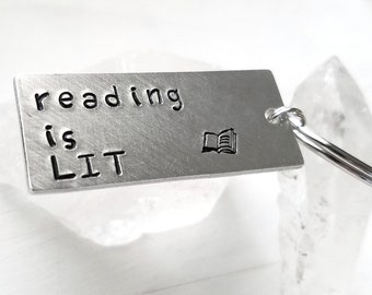 Reading is Lit Keychain, Book Key Ring, Gift for an English Teacher or Librarian, Literature Bookworm Novel