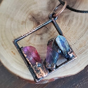 Aura Quartz Necklace, Pastel Crystal Pendant, Geometric Shaped Copper Electroformed Jewelry image 1