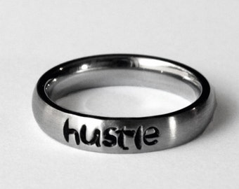 Hustle Ring, Girlboss Jewelry, Entrepreneur Gift, Stay Humble Hustle Hard, Boss Lady Motivational Jewelry, One Word MOW Inspirational