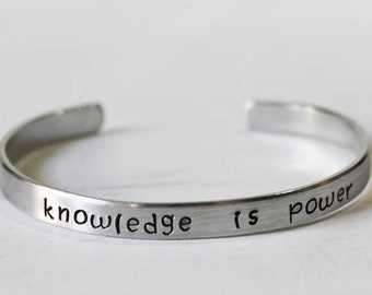 Knowledge is Power Bracelet, Teacher Gift, Education Quote on Graduation Jewelry