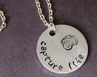 Photographer Necklace, Capture Life Jewelry, Camera Necklace, Photography Camera Lens, Take Pictures, Gift Idea, DSLR, Sterling Silver