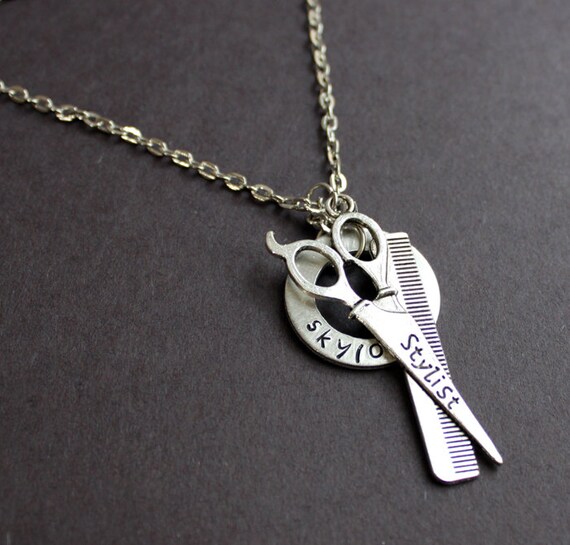 Hair Stylist Necklace Custom Name Hair Dresser Barber Etsy
