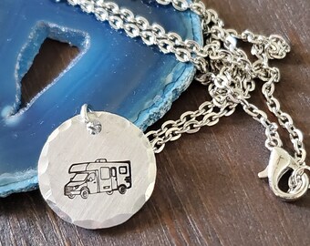 Camper Necklace, Dainty Class C RV Jewelry, Life on the Road Gift for a Camper