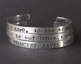 This Princess Saves Herself Bracelet, She Needed a Hero so She Became One, And Though She Be but Little She is Fierce - Girl Power Feminist