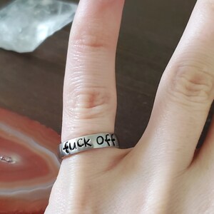 Fck Off Ring, Offensive Curse Word Jewelry, Cuss Ring, Snarky Swear Word Stacking Ring image 3