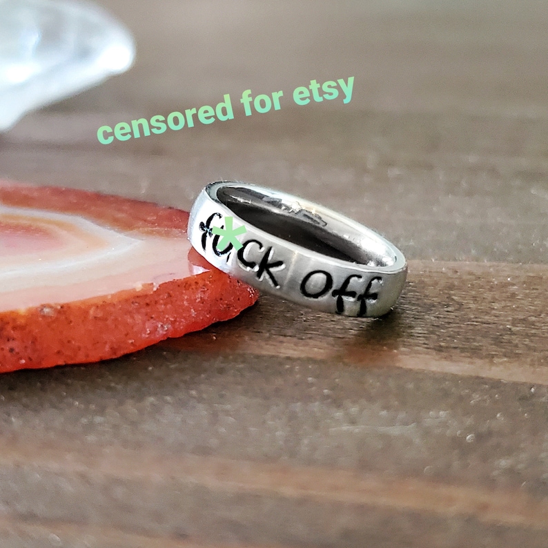 Fck Off Ring, Offensive Curse Word Jewelry, Cuss Ring, Snarky Swear Word Stacking Ring image 1