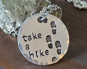 Take a Hike Necklace, Hiking Boots Jewelry, Gift for Camper Hiker or Adventurer, Wander through Nature