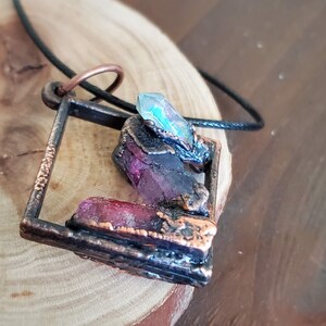 Aura Quartz Necklace, Pastel Crystal Pendant, Geometric Shaped Copper Electroformed Jewelry image 2