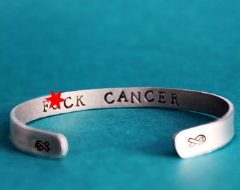 F*ck Cancer Bracelet, Cancer Awareness Hidden Message Mature Cuff, Awareness Ribbon Cancer Survivor, Motivational Jewelry, Fuck Cancer