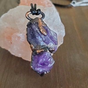 Amethyst and Copper Necklace, Raw Purple Gemstone Crystal Pendant Jewelry, February Birthstone image 2