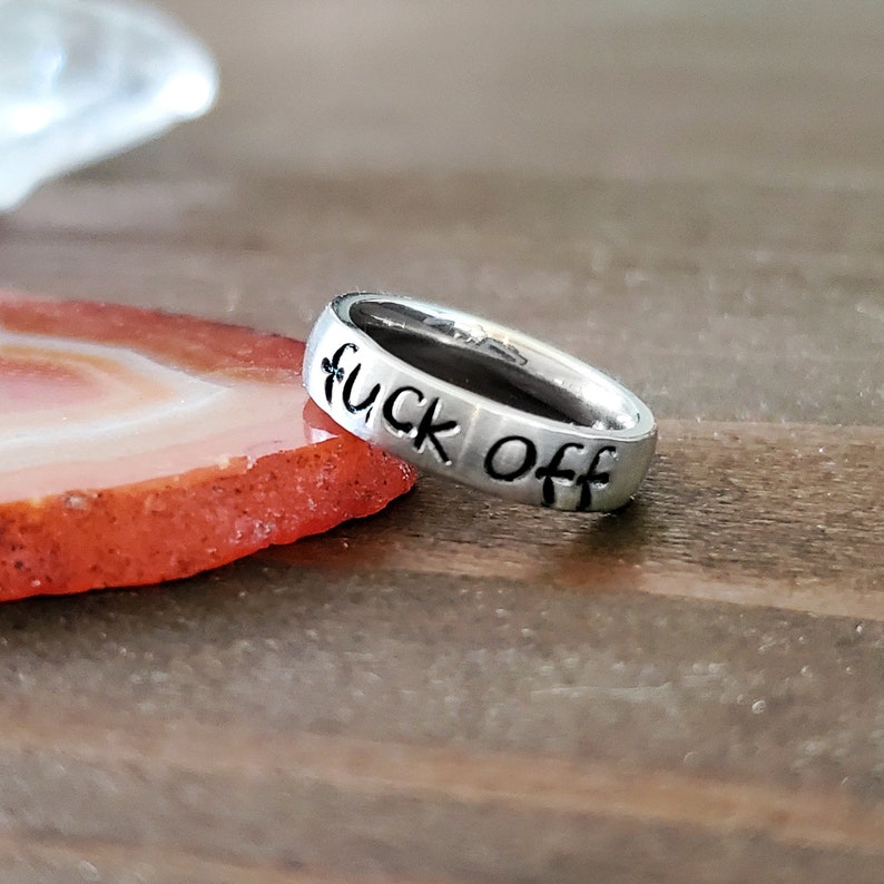 Fck Off Ring, Offensive Curse Word Jewelry, Cuss Ring, Snarky Swear Word Stacking Ring image 2