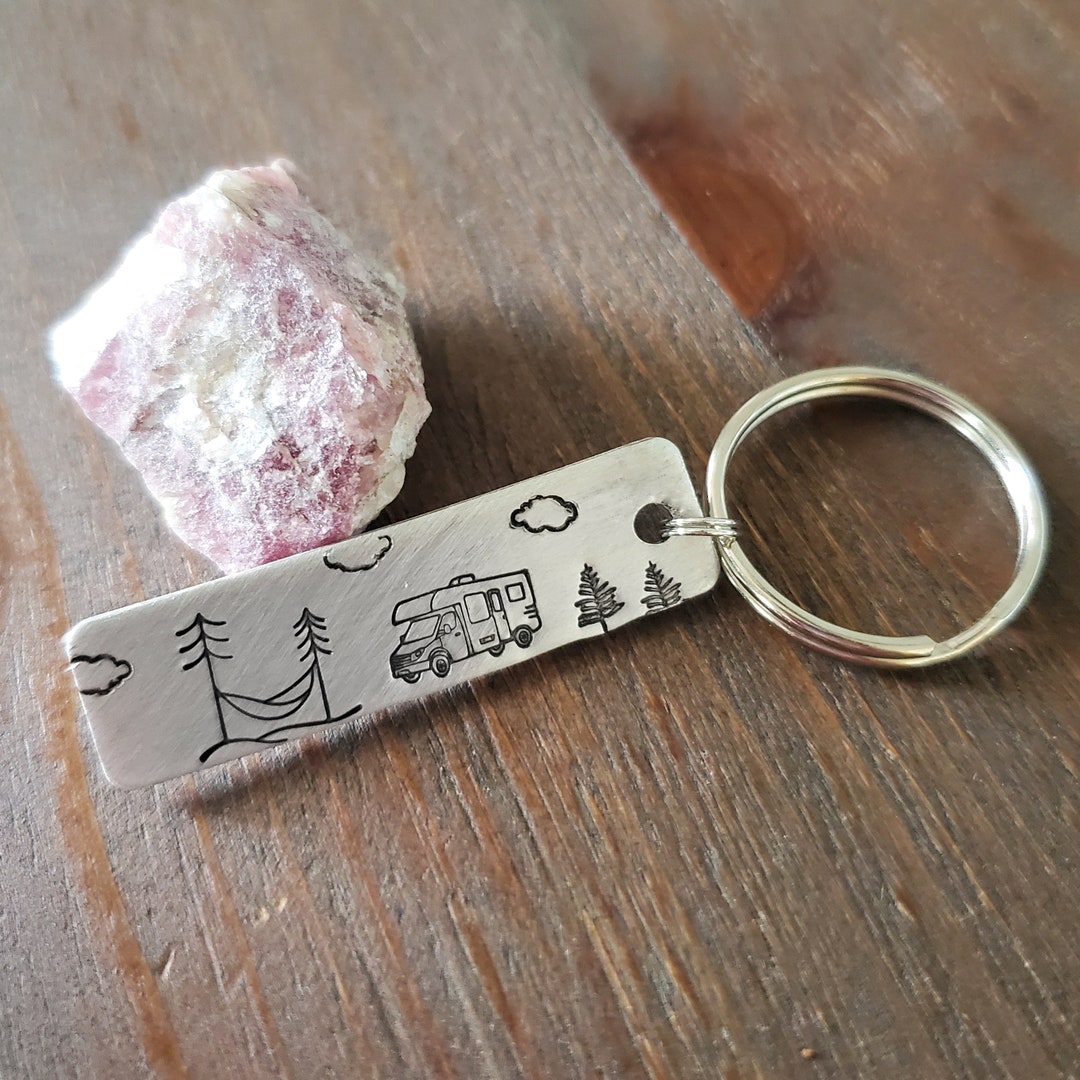 Camper Keychain, Class C RV Camper Van and Hammock Key Chain, Nature ...