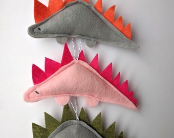 Felt Dinosaur Ornament in Gray and Pink/  Cute  Stegosaurus Dino Ornament