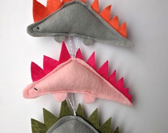 Felt Stegosaurus Ornament - Gray and Pink Dino Decor