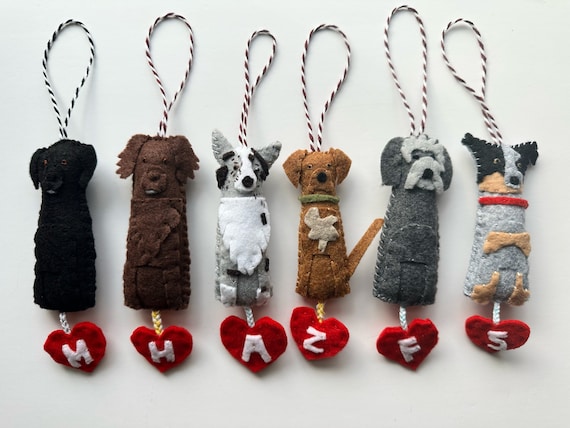 Personalized Stuffed Dog Ornament with Heart/ Customized Dog Plush Ornament with Heart
