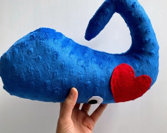 Blue Stuffed Whale Plush: Soft Toy with Red Heart (14 inch)