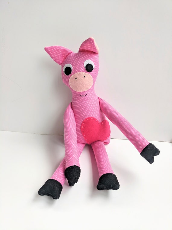 Cute Pink Pig Stuffed Animal, Chubby Pig Stuffed Animal in Polka Dot Print